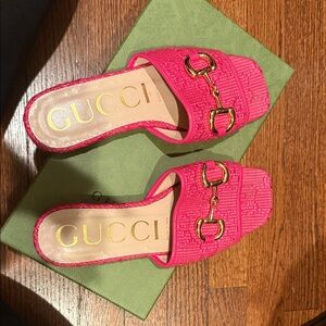 Gucci Fuchsia Women's Mules with Gold Accents